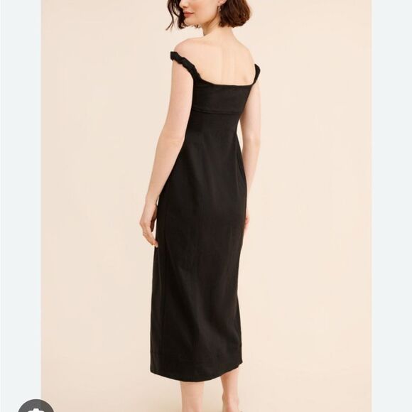 FREE PEOPLE LINNEA Stylish Black Button-Down Dress Off-shoulder Wednesday - Picture 3 of 11